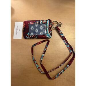 New Women’s Vera Bradley Zip ID Coin Purse Lanyard Burgundy Paisley Jamboree